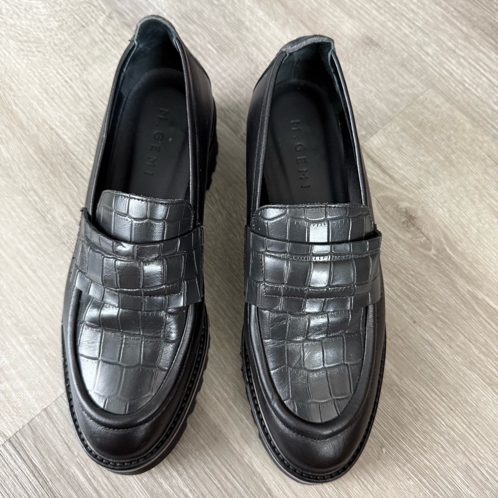 M.Gemi The Elsa Black Loafers Classic Croc Animal Shoes Leather Preppy 37 7 - Picture 3 of 10